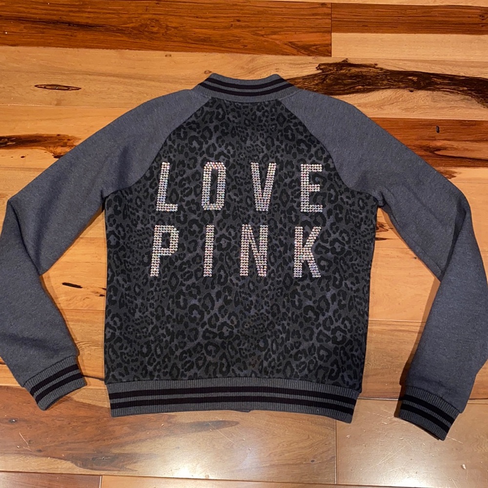 NWOT~VICTORIAS SECRET PINK CHEETAH RHINESTONE BOMBER JACKET~WOMENS XS